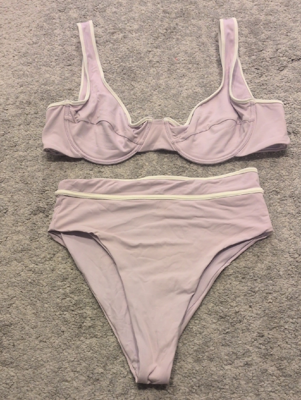 Stone Fox Swim Lilac High Waisted Two-Piece Bikini Set with White Trim